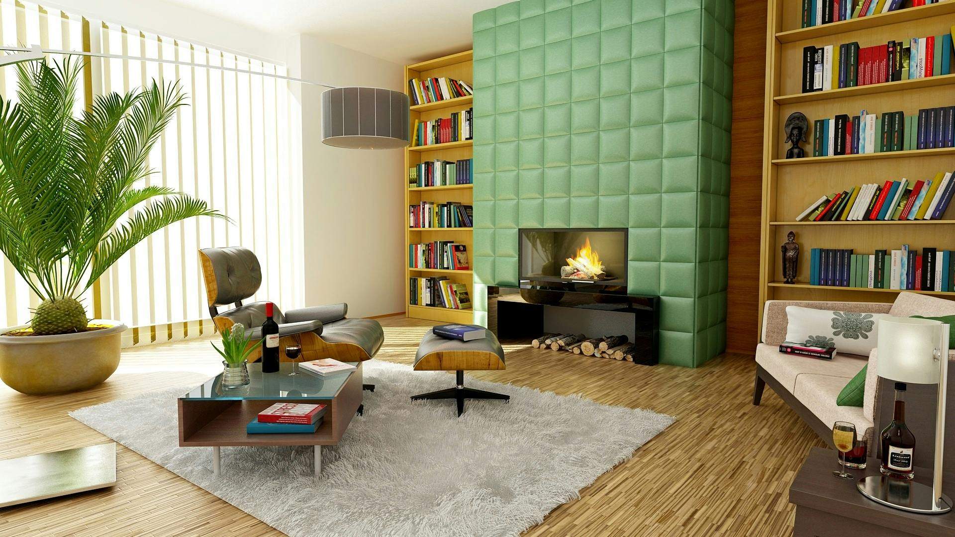 Un amplio salón con estufa de leña. PEXELS